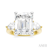 1 1/10 Ctw Tri-Mount Emerald Shape Center Pear and Round Cut Diamond Semi-Mount Engagement Ring in 14K Yellow and White Gold